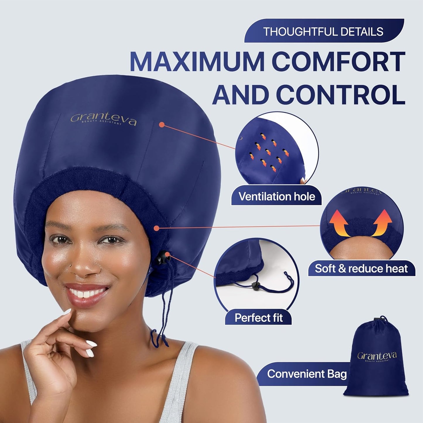 Bonnet Hair Dryer w/A Headband Integrated That Reduces Heat Around Ears & Neck - Diffuser Cap for Hair Dryer Curly Hair, Speeds Up Drying Time, Deep Conditioning at Home - Large (Purple)