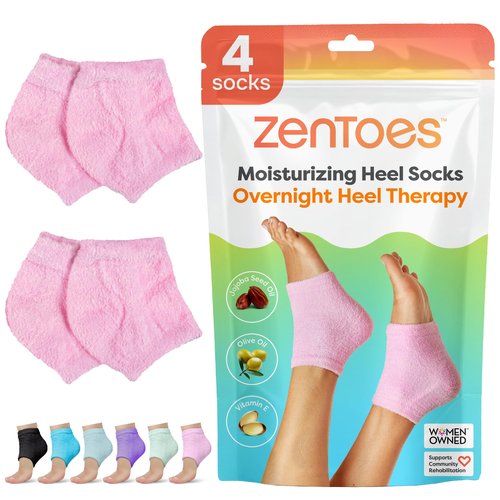 ZenToes Moisturizing Socks for Cracked Heel Treatment, Vitamin E, Olive Oil and Jojoba Oil Infused Heel Socks, Spa Gifts for Women, Mothers Day Gifts (Fuzzy Pink, Regular)