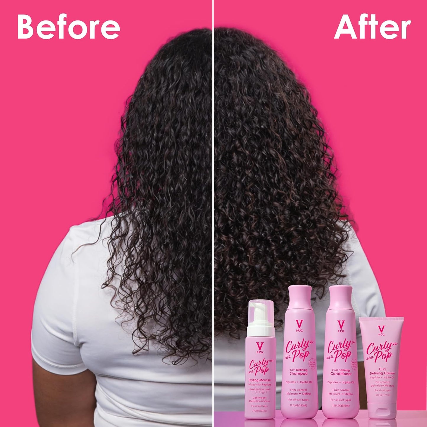 V&Co. Beauty Curl Defining Mousse - Anti-Frizz Moisturizing Curl Mousse with Peptides & Jojoba Oil, 6 oz