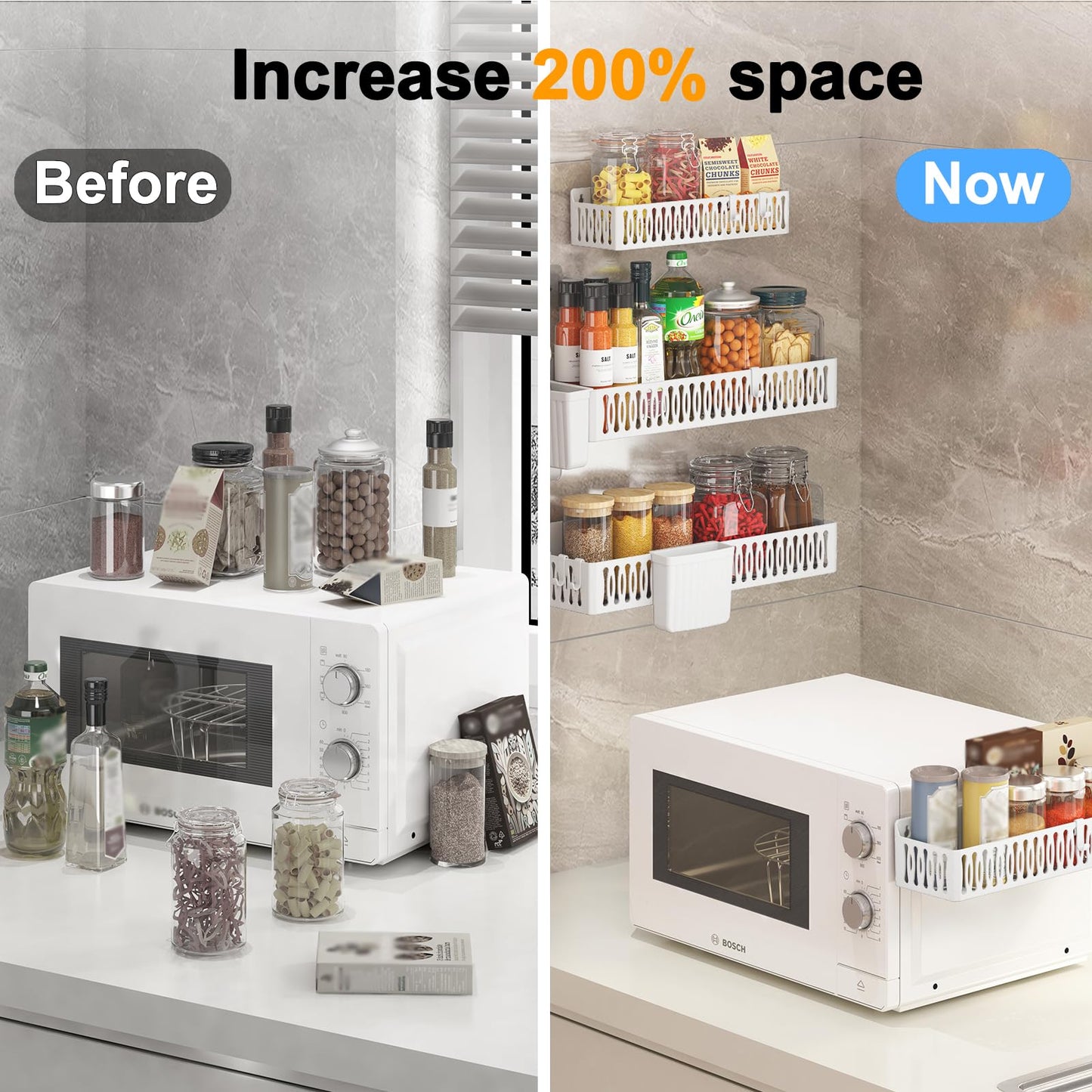 4 Pack Strong Magnetic Spice Rack for Refrigerator, Multipurpose Magnetic Shelf for Fridge with 4 Hooks for kitchen and Bathroom Organization, Black