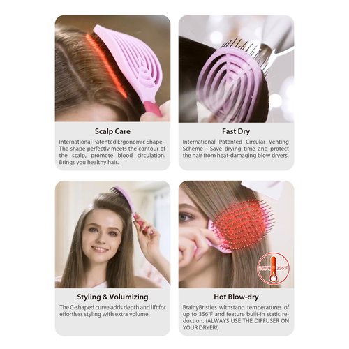 NuWay C Brush Scalp Care Detangling Hair Brush – Gentle Scalp Massage & Easy Detangling for Wet or Dry Hair, Everyday Hairbrush for Healthy Looking Hair (Petal Pink)