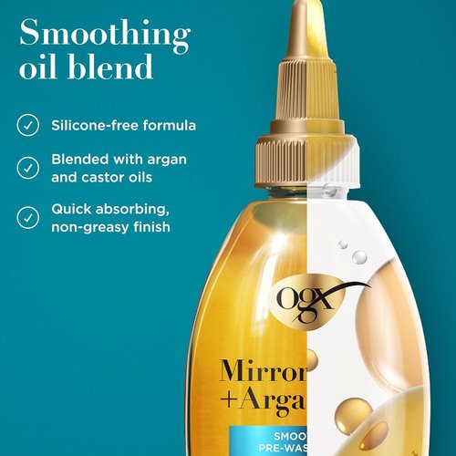 OGX Mirror Shine Argan Oil Pre-Wash Hair Gloss - 48 Hours of Glossy Shine & Nourishing Repair, 4 fl. oz