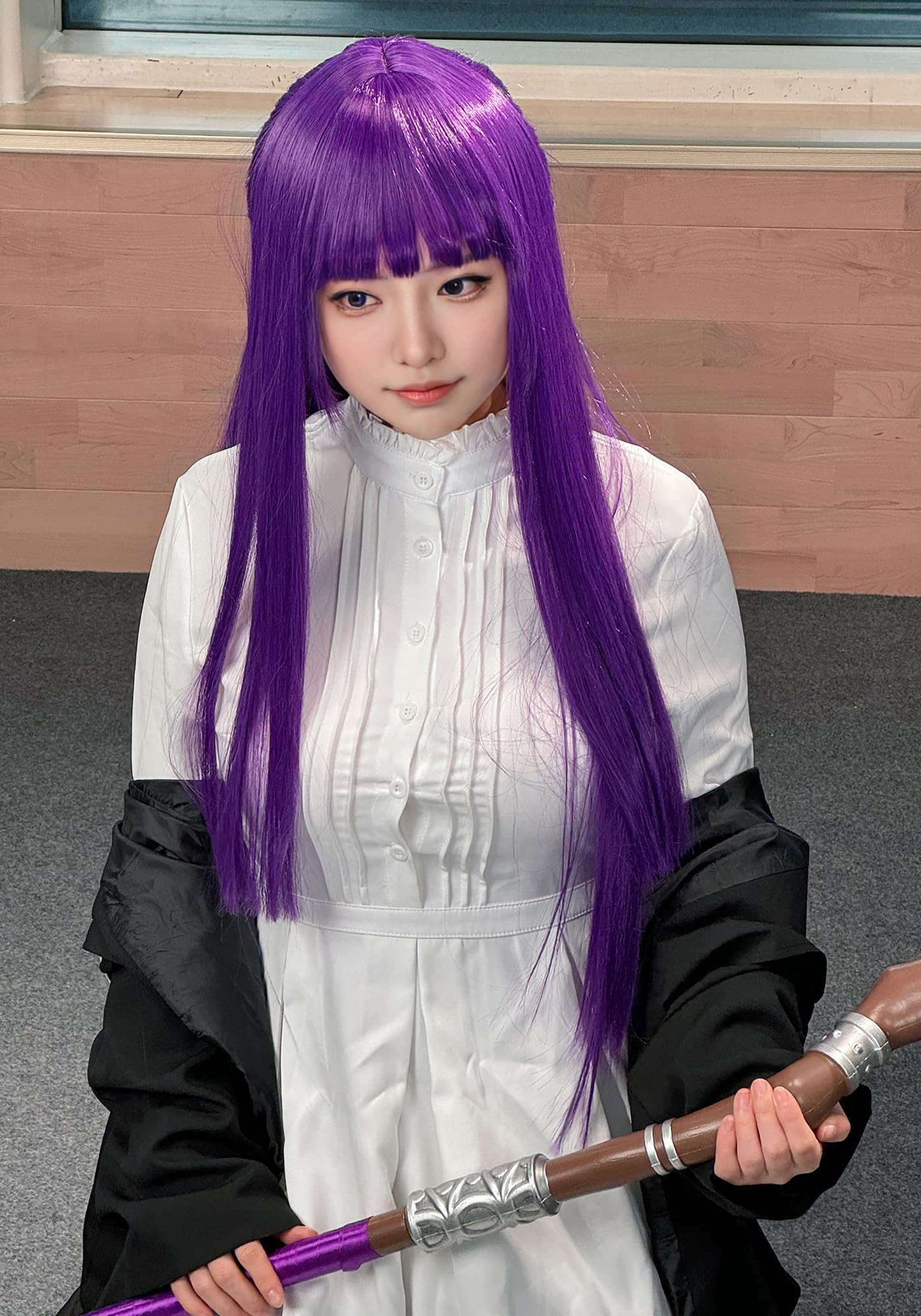 C-ZOFEK Purple long Straight Cosplay Wig with Bangs for Halloween Costume Party (Purple)