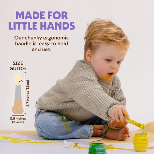 Honeysticks My First Paint Brush Set - 3 Pack: Ideal for Babies and Toddlers. Jumbo Brushes with Chubby Wood Handles for Easy Grip, Vegan. Includes Handy Storage Container