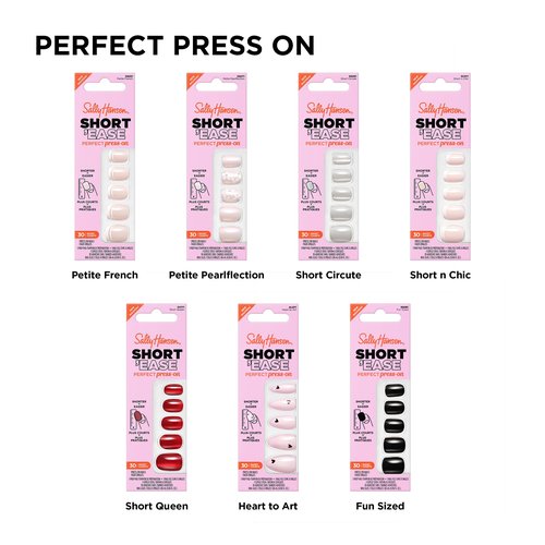 Sally Hansen Salon Effects Perfect Press-On Short'Ease Nails | Square Shape | Easy to Apply, Non-Damaging, Natural Look Vitamin E & B5 | 30 Nails, Nail Glue, Adhesive Tabs, File| Petite Pearlflection