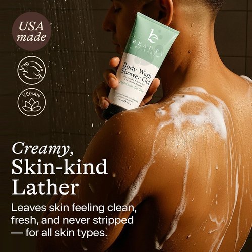 Beauty by Earth Peppermint Tea Tree Oil Shower Gel - Organic Moisturizing Body Wash for Men & Women, Made in USA