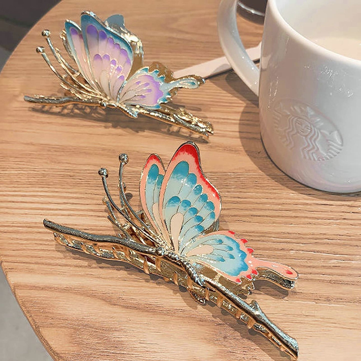 Rhinestone Hair Clips for Women - 2Pcs Large Non-Slip Strong Metal Jaw Claws, Sparkly Hair Clips with Cute Butterfly Design