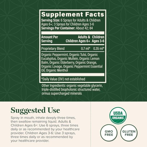 Global Healing Organic Lung Health Supplement - Herbal Nasal Decongestant Spray for Respiratory Support | 1 Fl Oz