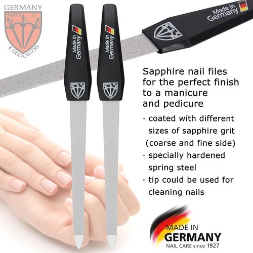 3 Swords Germany - Sapphire Metal Nail File Set | 2-Piece with 3-Way Nail Buffer for Perfect Nail Care