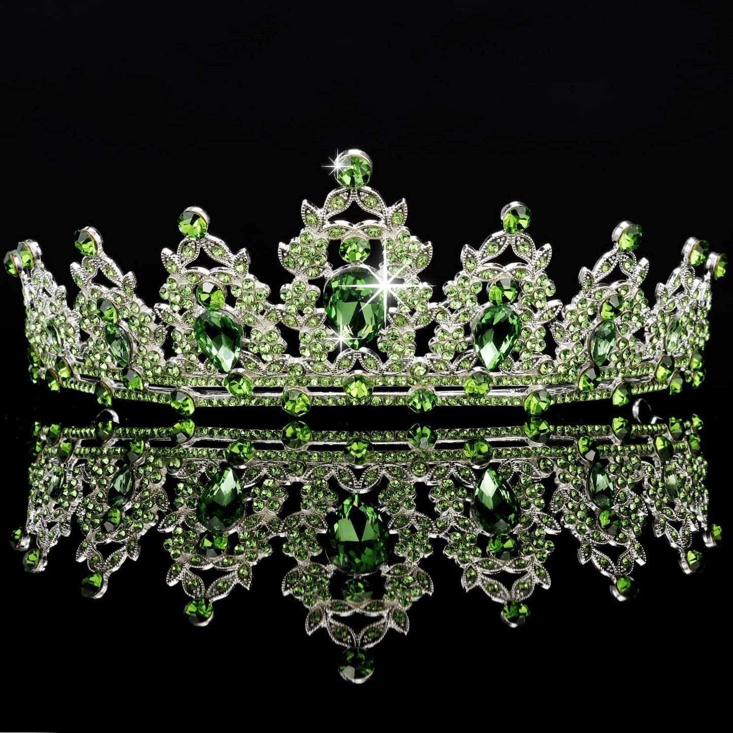 Tiaras for Women, Didder Crystal Crown Green Tiara Crowns for Women, Tiaras for Girls Silver Princess Crown Wedding Tiaras and Crowns for Women Brides Birthday Party Christmas