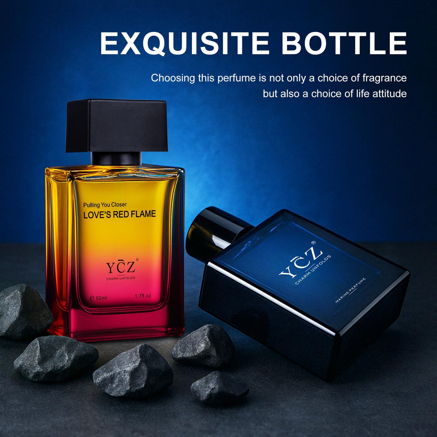 Ycz Men's Cologne Set, 1.7oz(50ml) Bottled Marine Perfume and Borrowing Fire Men Perfume, Long Lasting Eau De Parfum Cologne for Men, Oriental Woody Orange Fragrance, is Christmas Gifts Ideal
