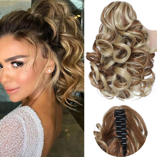 12" Short Curly Claw Ponytail Extensions Clip in Hair Extensions Hairpiece Messy Tousled Updo Hair Bun hair accessories for Women Girls (#12H24)