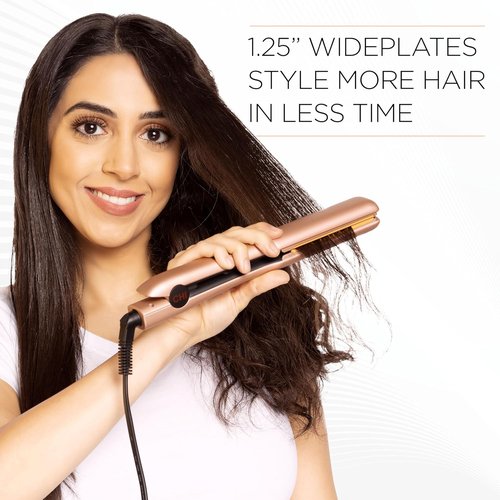 CHI Original Flat Iron Hair Straightener - Ceramic Floating Plates for Smooth Styling - 1.25" Prosecco Please
