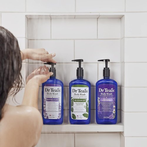 Dr Teal's Body Wash - Pure Epsom Salt for Soothing Sleep with Lavender | 24 fl oz (Pack of 4)