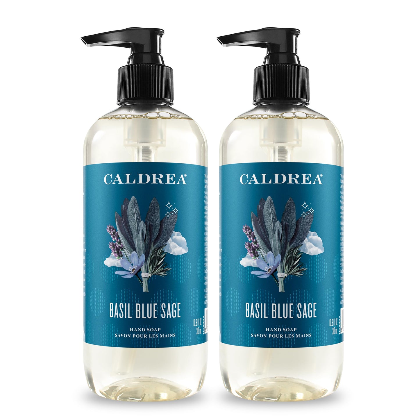 Caldrea Hand Wash Soap, Aloe Vera Gel, Olive Oil and Essential Oils to Cleanse and Condition, Basil Blue Sage, 10.8 oz, 2 Pack
