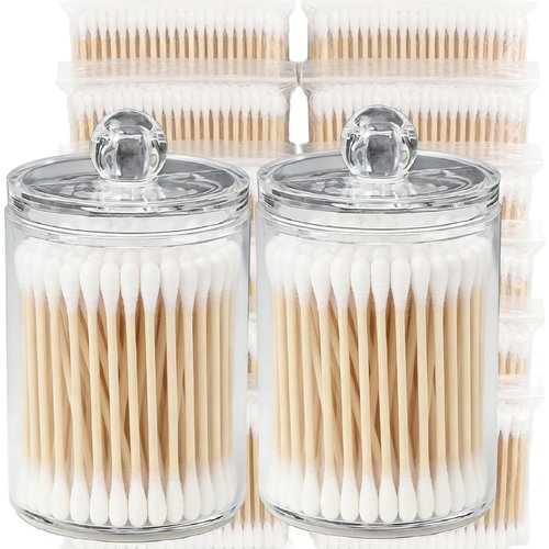 RIKWOG Cotton Swabs - 1200 Count Bamboo Sticks with Clear Containers for Makeup & Personal Care