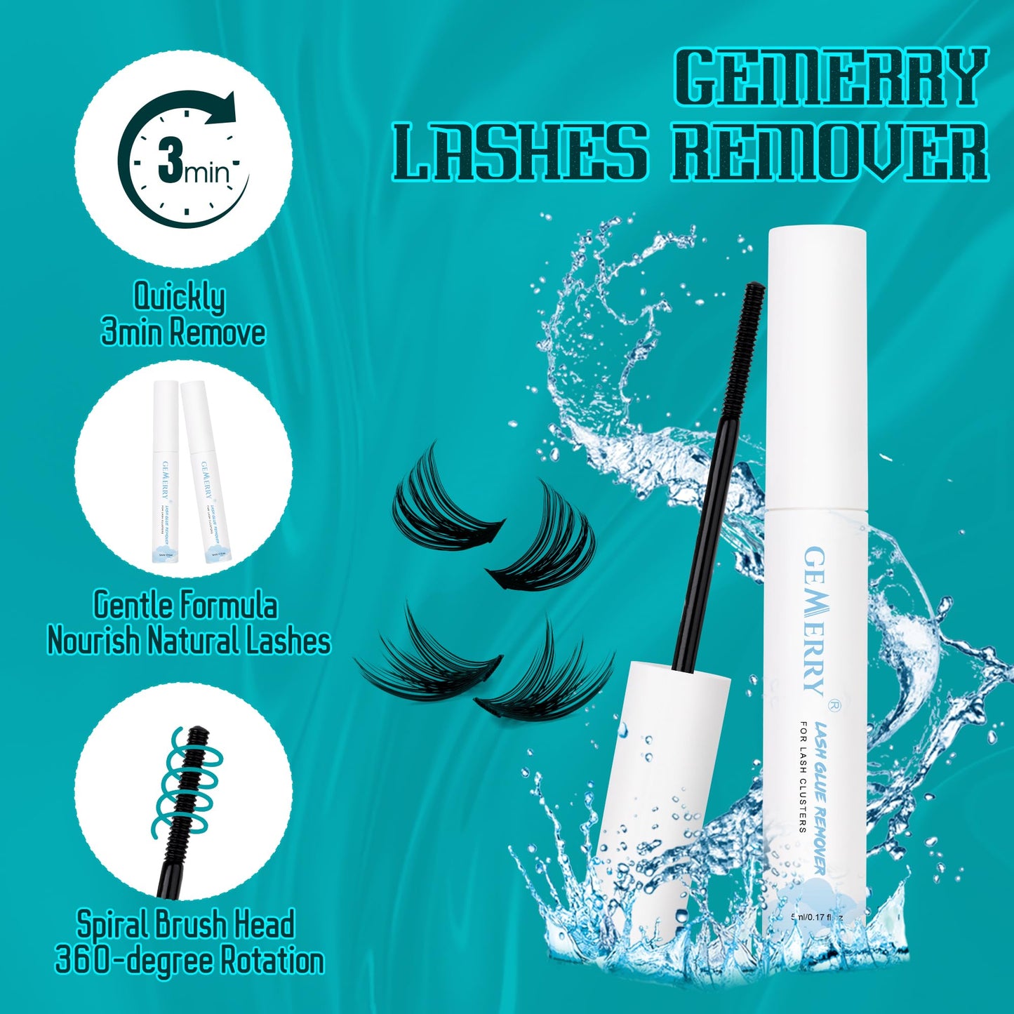 GEMERRY Lash Kit 3 PCS Lash Bond and Seal with Lash Glue Remover and Lash Tweezers Waterproof Eyeash Glue for Lash Clusters Fast Removal Lash Extension Remover Lash Applicator Tools for Beginners