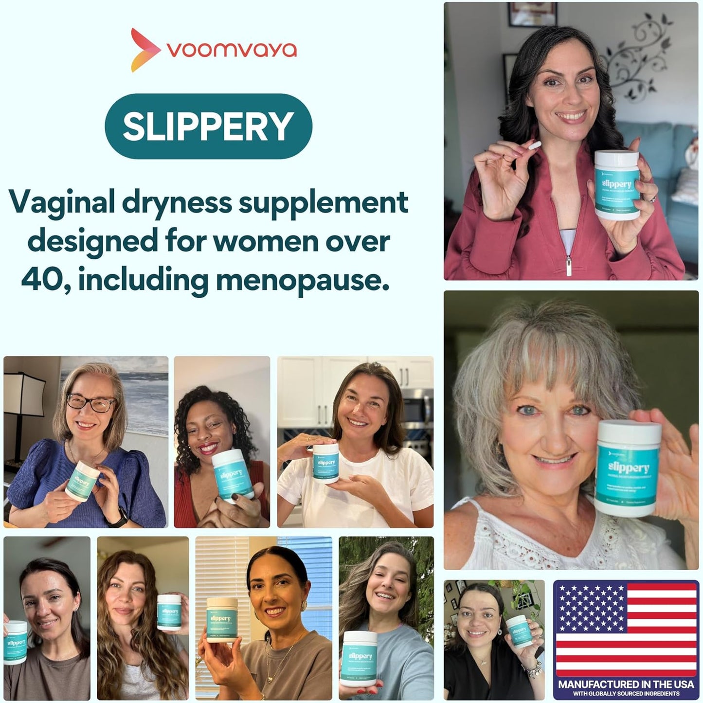 VoomVaya Vaginal Moisturizer - Slippery Elm Relief for Women Over 40 | 60 Capsules for Dryness Support