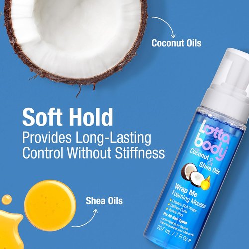Lottabody Wrap Me Foaming Mousse - Lightweight Curl-Defining & Frizz-Control Formula with Coconut & Shea Oils | 7 oz