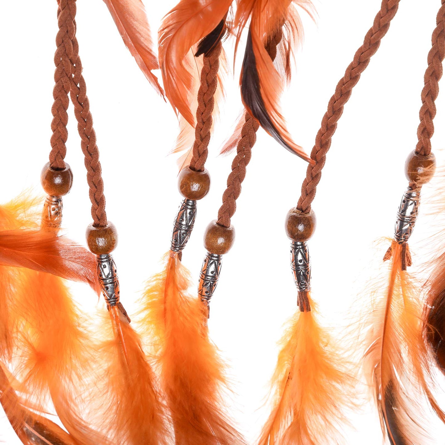 AWAYTR Boho Headdress Feather Headband Accessories Feather Elastic Gypsy Festival Headband Indian Fancy Headpieces 1970s (Orange)