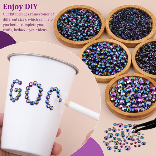 Resin Jelly Rhinestones for Crafting with B7000 Jewelry Glue, 1 Box Purplish Black AB Flatback Crystal with 3Pcs 10ml Glue, Bedazzling Non Hotfix Gems for DIY Tumblers Clothing Shoes Manicure