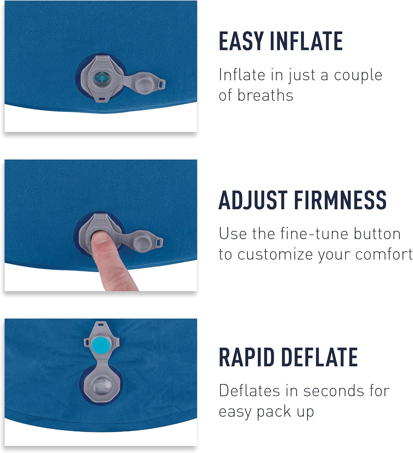 Sea to Summit Aeros Premium Inflatable Travel Pillow - Regular Size, Navy Blue Comfort