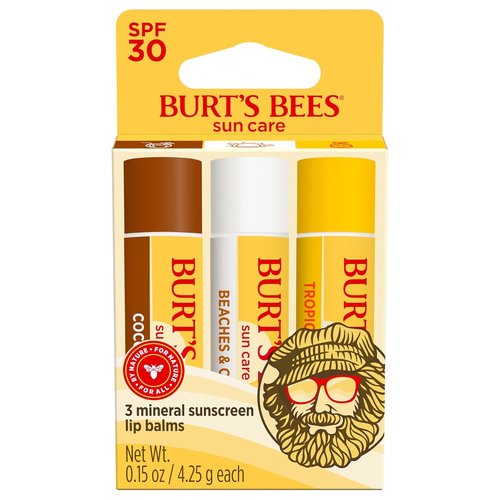 Burt’s Bees SPF 30 Lip Balm - Island Getaway, Coco Loco & Beaches Cream | Water-Resistant Natural Care, 3 Tubes