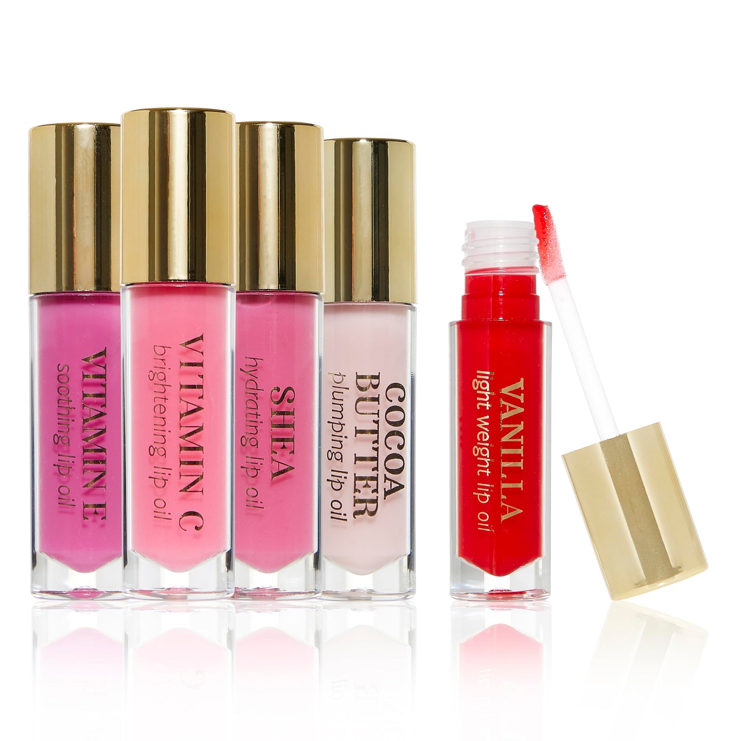 Enchante Beauty Intuition 5-Piece Plumping Lip Oil Set - 5ML Each | Lightweight, Hydrating and Soothing with Elegant Embossing