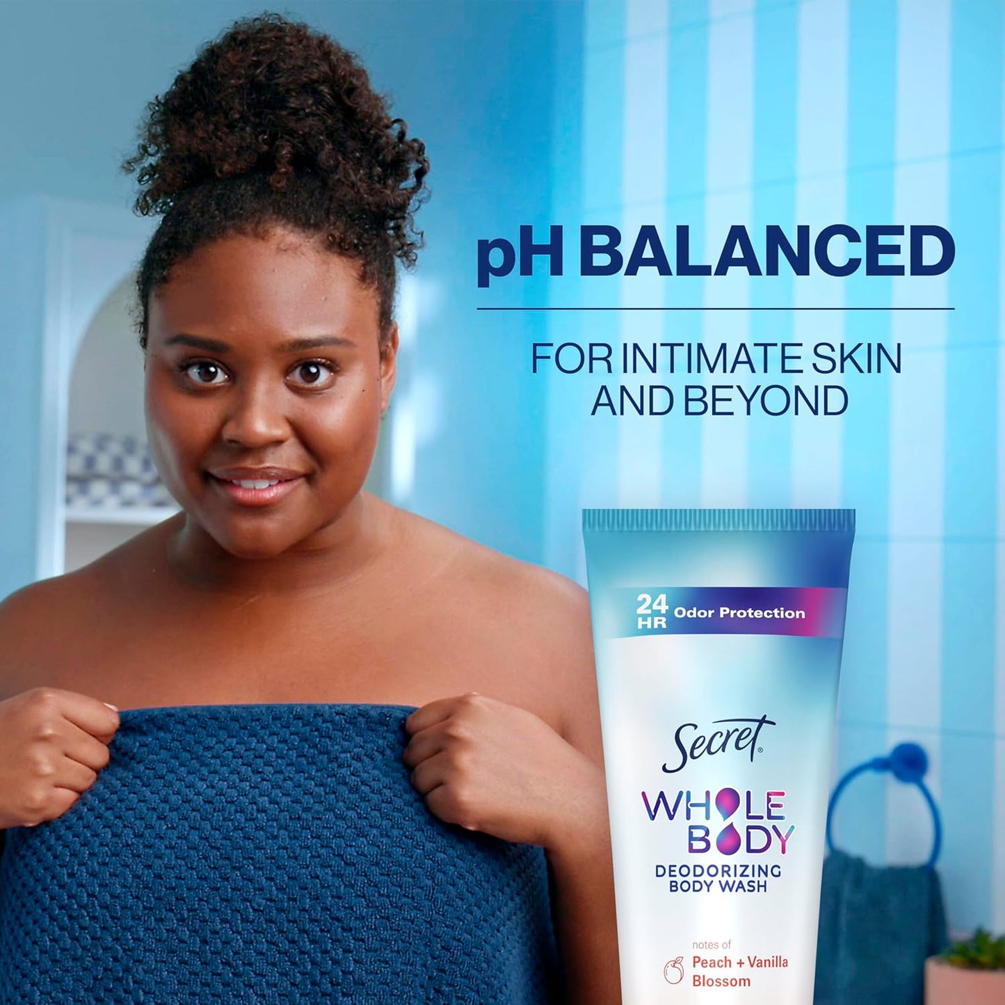 Secret Feminine Wash - 24 HR Deodorizing Body Wash for Women | PH Balanced, Peach & Vanilla Blossom, 8 oz
