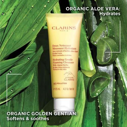 Clarins Hydrating Gentle Foaming Cleanser - Revitalizes Skin, Organic Aloe Vera | Soap-Free, SLS-Free