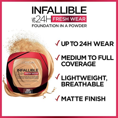 L'Oreal Paris Infallible Fresh Wear Powder Foundation - Waterproof, 24H Wear, True Beige, 0.31 oz.