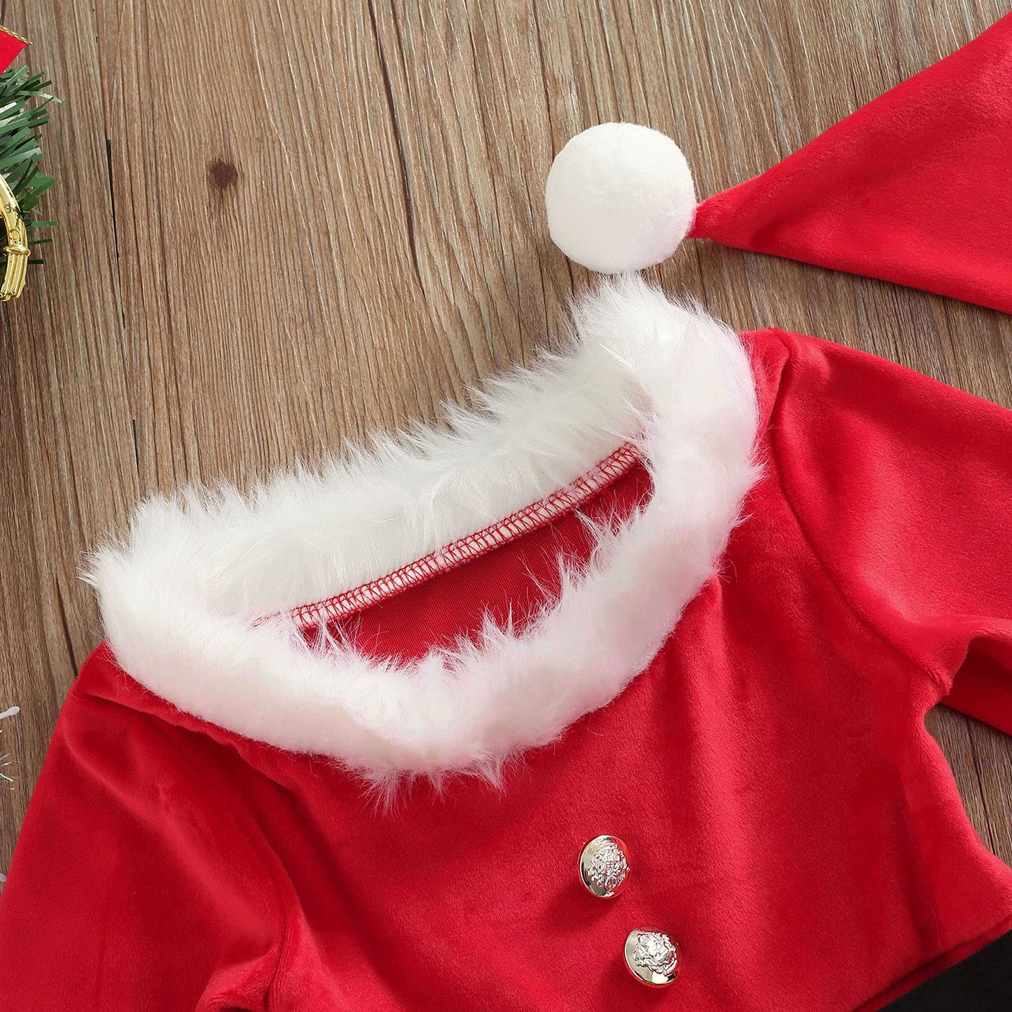 Baby Girls Christmas Dress Velvet Santa Claus Romper Dress Long Sleeve Plush Xmas Princess Party Cosplay Costume Dress (H-Red, 3-4 Years)