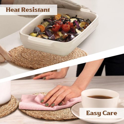 Aofmee Round Woven Placemats Set of 6 - Boho Rattan Table Mats | Natural Water Hyacinth Decor