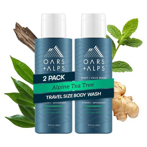 Oars + Alps Men's Moisturizing Body & Face Wash - Vitamin E & Antioxidants, Sulfate-Free, Travel Size 3.4oz | 2 Pack