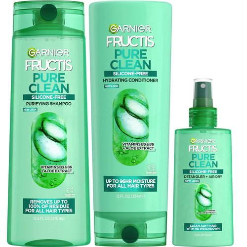Garnier Fructis Pure Clean Shampoo & Hydrating Conditioner Set | 3-Piece Hair Care Kit