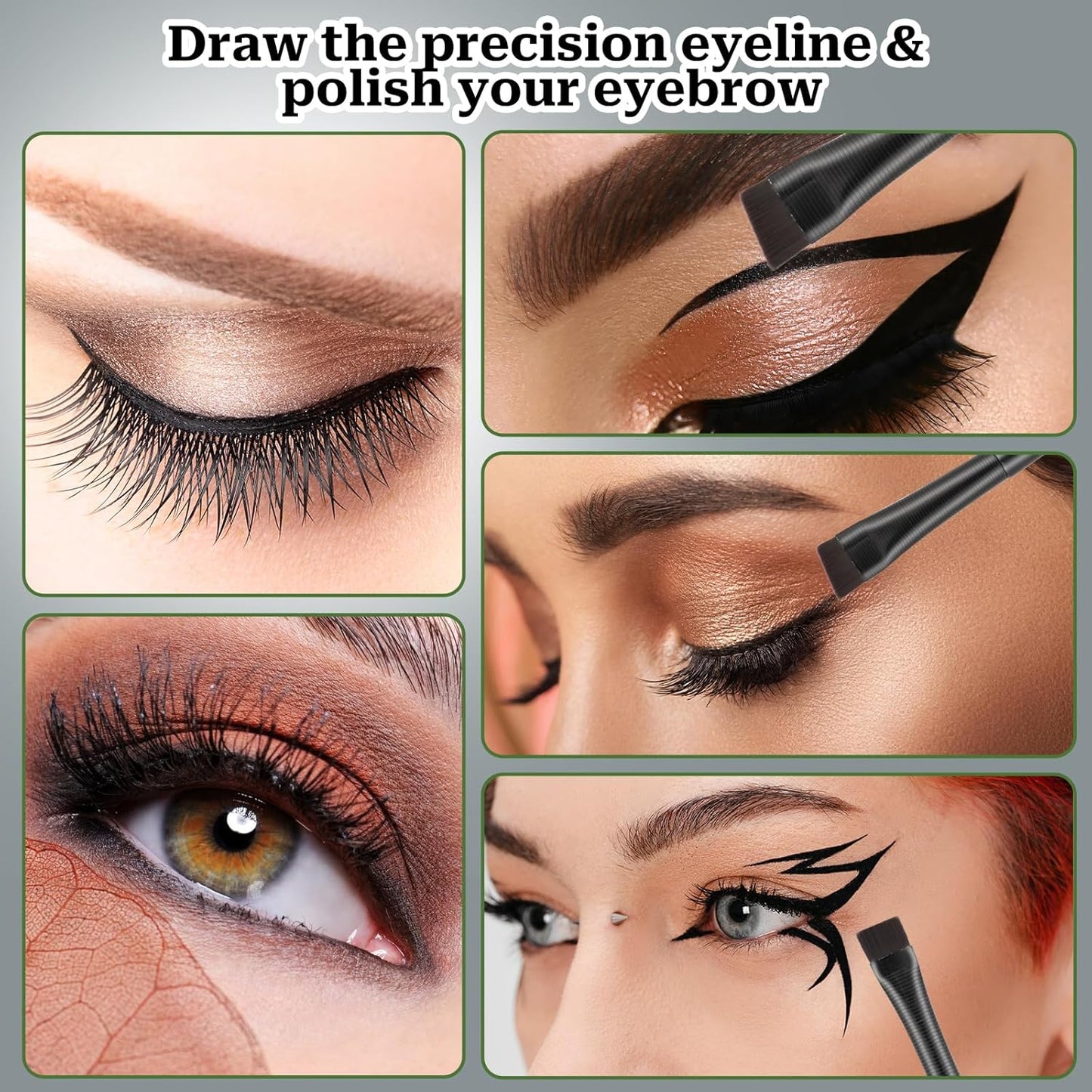 Skiennix 12 Pack Angled Eyeliner Brush Set - Ultra Thin Eyebrow Brushes for Precise Eye Makeup