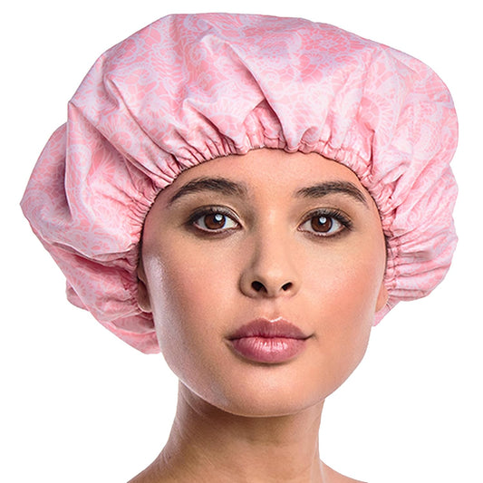 Socialite Reusable Nylon Shower Cap - Oversized Waterproof Design for All Hair Lengths | Pretty in Pink Lace