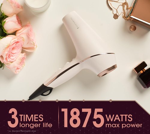 Remington Pro Ionic Hair Dryer - 1875W Power, Diffuser & 3 Heat Settings | Includes 2 Concentrators & Clips