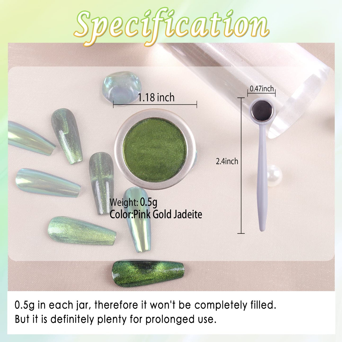 Laza Cat Eye Chrome Nail Powder Chameleon Magnetic Powder 9D Cat Eye Effect Mirror Effect Pigment Dust Magic Galaxy Holographic Effect Glitter with Magnetic Stick for Velvet Nail Art - Gold Jadeite