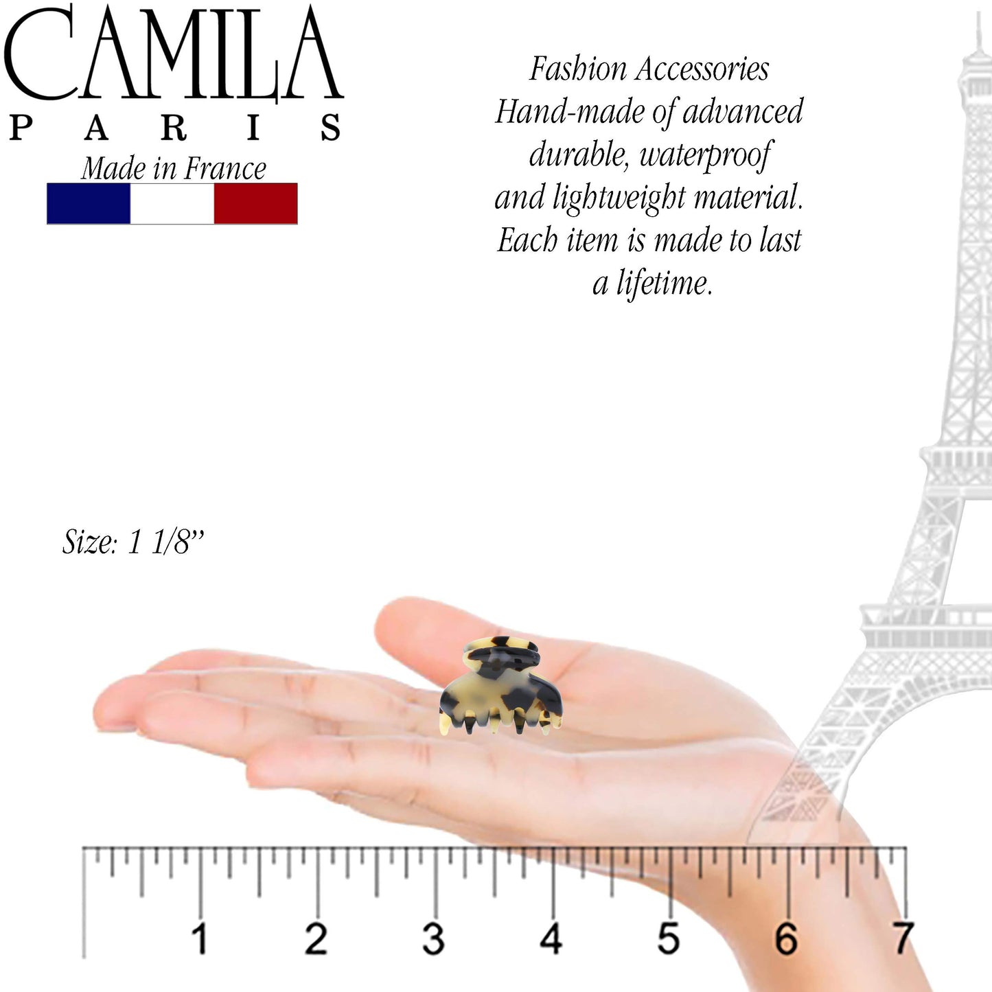 Camila Paris CP3066 French Hair Clip for Women, Handmade, Ivory Tokyo, Small, Girls Hair Claw Clips Jaw, Durable Styling Hair Accessories for Women, Strong Hold Grip, Made in France