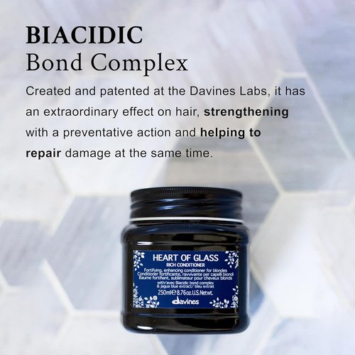 Davines Heart of Glass Rich Conditioner - Fortifying Treatment for Blonde & Silver Hair | Repairs & Nourishes with Jagua Blue Extract