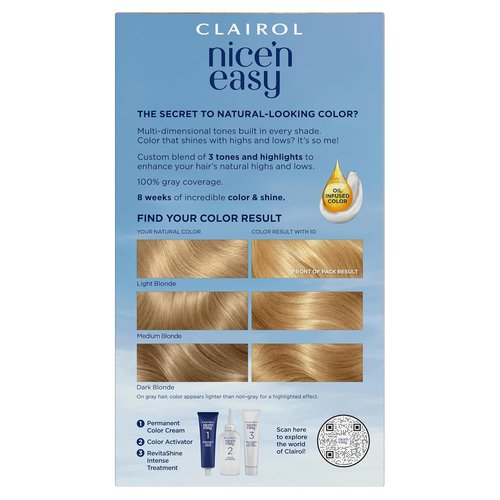 Clairol Nice'n Easy Permanent Hair Dye - 10 Extra Light Blonde Color, Pack of 3 | Long-Lasting Results