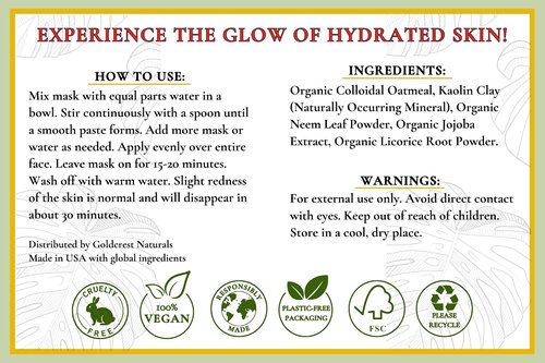 Regine Switzerland Moisturizing Face Mask - Organic Neem & Clay Formula for Dry Skin | Hydrates & Softens, 7 oz