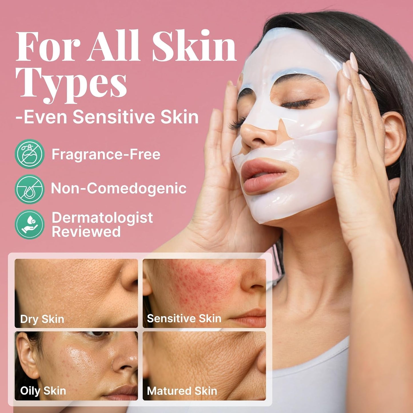Bio Collagen Face Mask - Overnight Hydrating Hydrogel Masks | 6 Pack for All Skin Types, Anti-Aging & Moisturizing