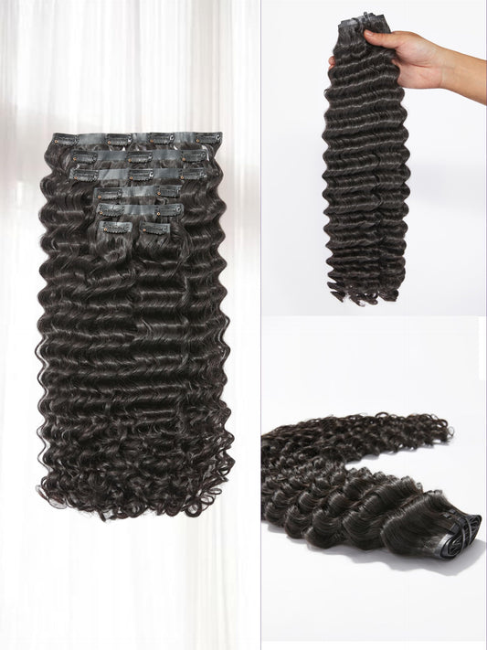 LUVME Clip in Hair Extensions Real Human Hair, Remy Human Hair Extensions Clip ins for Women, Natural Human Hair, 16inch 135g 9Pcs, Natural Black