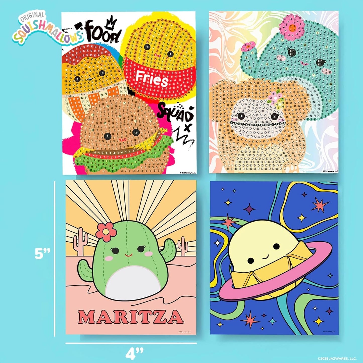 Squishmallows Original 4-in-1 Canvas Art Set, Paint by Numbers & Gem Art Crafts
