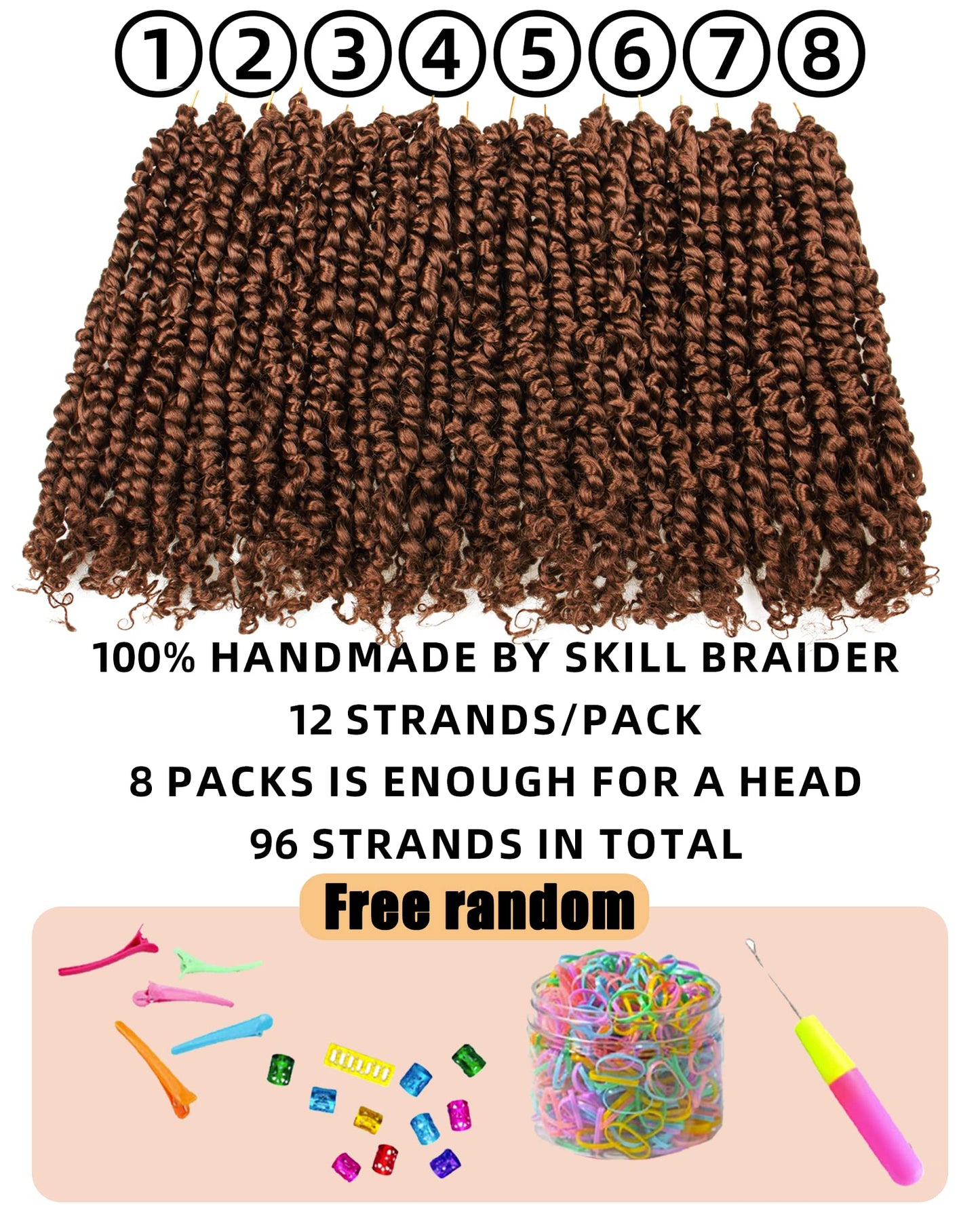 10 Inches 8 Packs Pre Looped Pretwisted Passion Twist Crochet Hair for Black Women and Kids-Natural Brown,Soft Hair Extensions Braided by Synthetic Spring Kinky Twist Bohemian Curls(10"-8 Packs,30#)