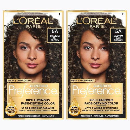 L'Oreal Paris Hair Color - Superior Preference Medium Ash Brown 5A | Fade-Defying, Long-Lasting Radiance (Pack of 2)