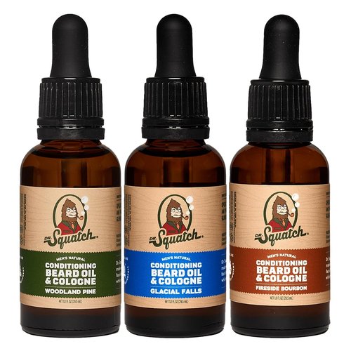 Dr. Squatch Conditioning Beard Oil - Nourishing Men's Gift Pack | Long-Lasting Scents: Fireside Bourbon, Glacial Falls, Woodland Pine