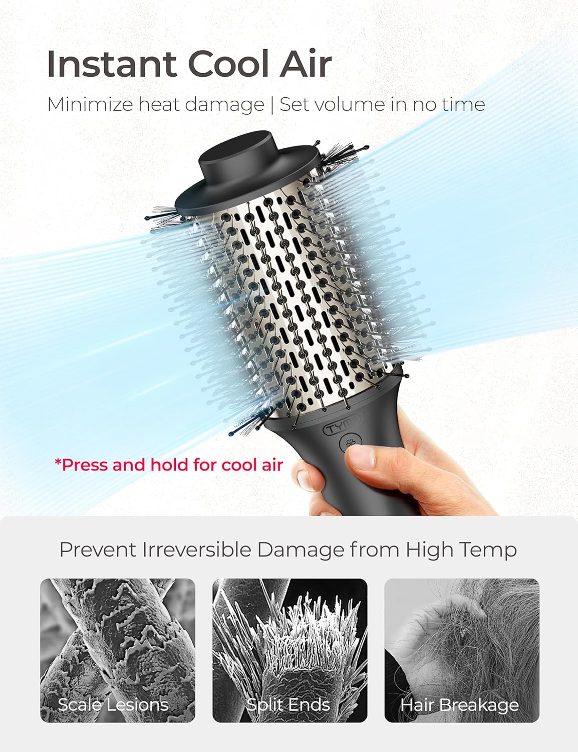 TYMO High-Speed Hair Dryer Brush - One-Step Volumizer for Fast Drying & Styling | 200M Negative Ion Technology
